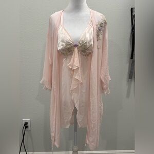 Secret Treasure Set Shèer Floaty Chemise Babydoll Pink Embroidered Size S